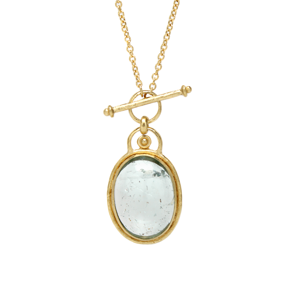 One-of-a-Kind Oval Aquamarine Necklace with Toggle