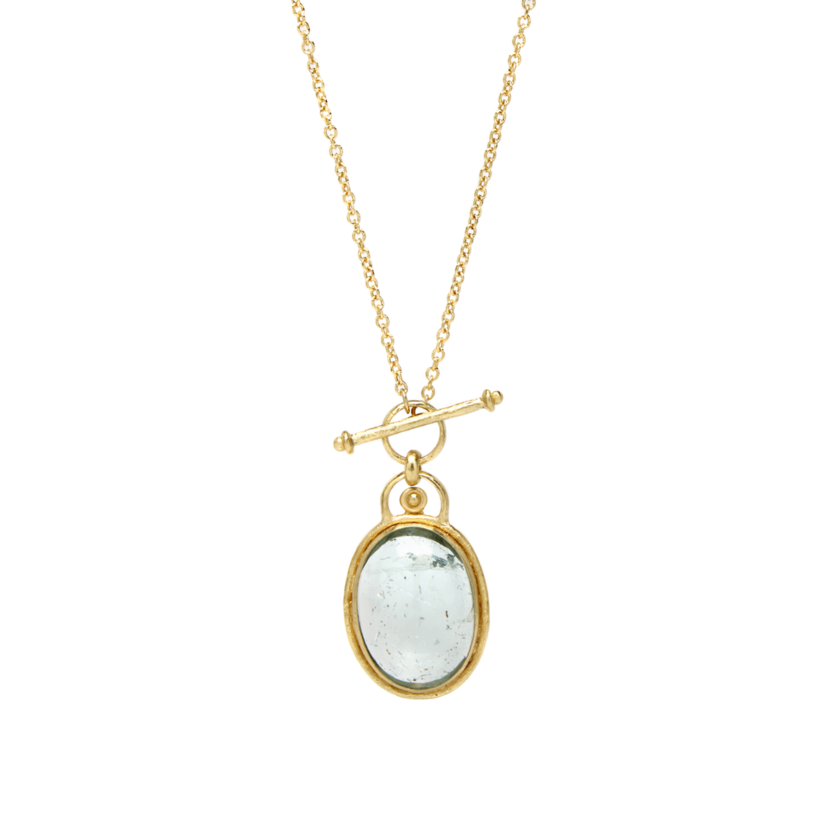 One-of-a-Kind Oval Aquamarine Necklace with Toggle
