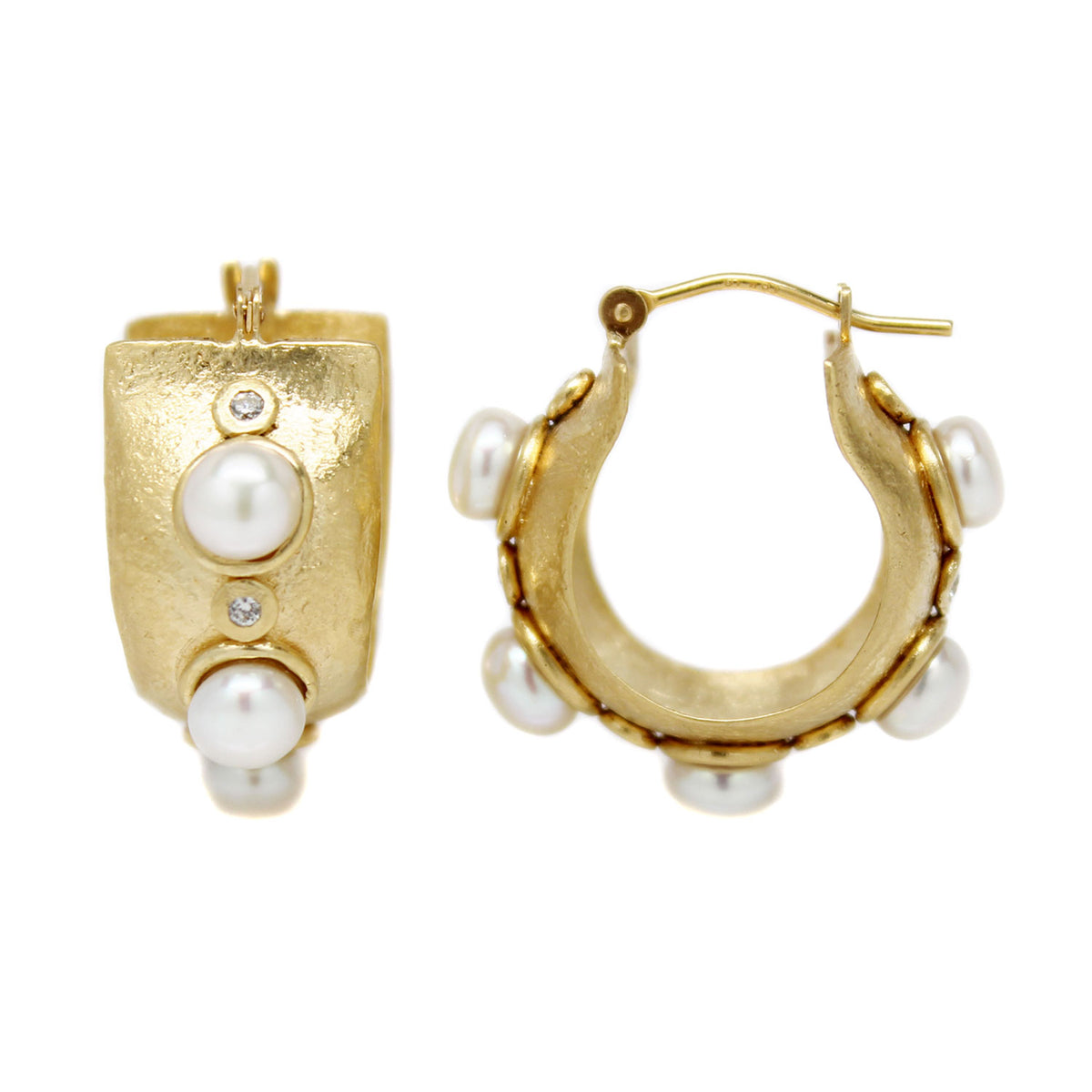 One-of-a-Kind Wide Hoops with Diamonds &amp; Pearls
