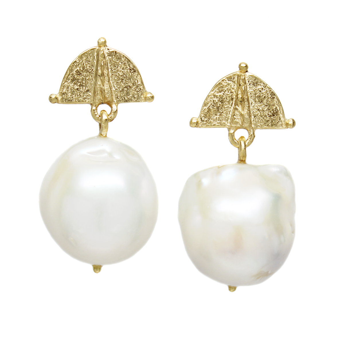 One-of-a-Kind Dotted and Ridged Semi Circle Topped Pearl Drops