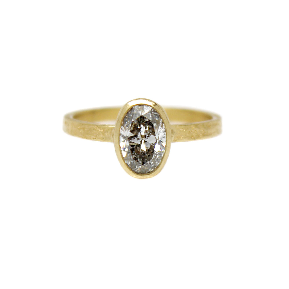 Elevated Dot Ring with One-of-a-Kind Oval Shaped Salt &amp; Pepper Diamond