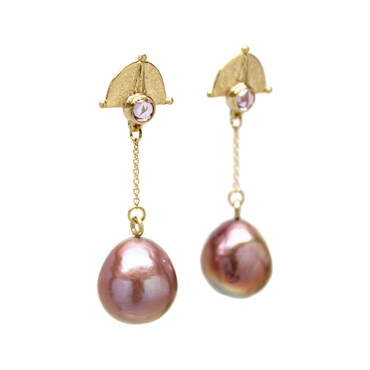 One-of-a-Kind Pink on Pink Pearl and Sapphire Dangles