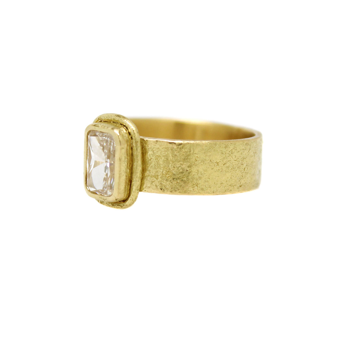 Classic Wide Band with Hammer Set One-of-a-Kind Corner Cut Rectangle Diamond - 6mm