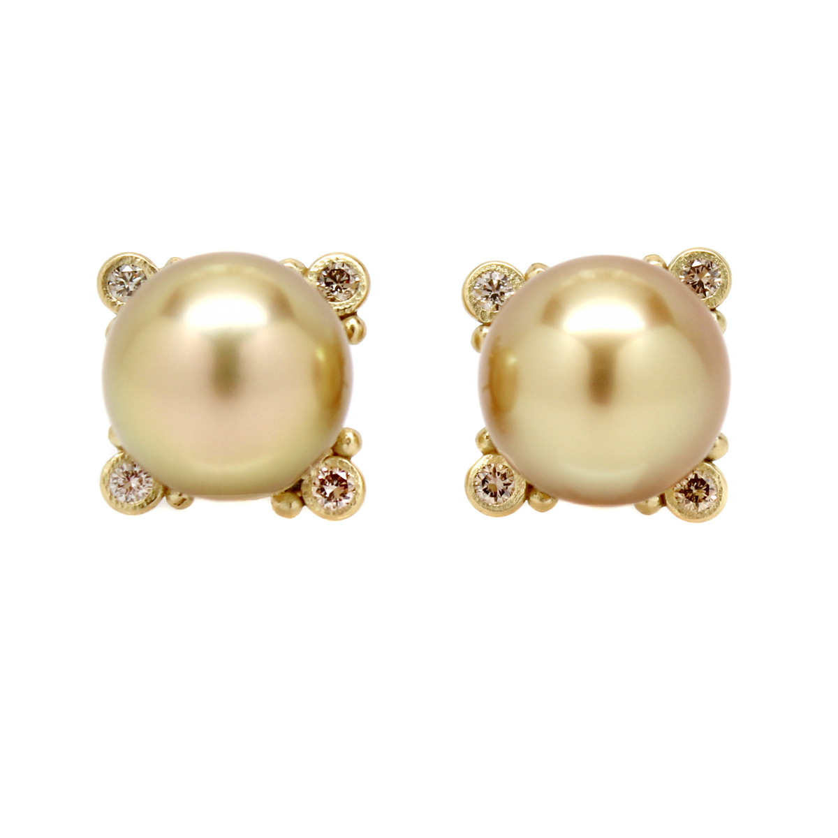 One-of-a-Kind Golden South Pearl & Diamond Studs