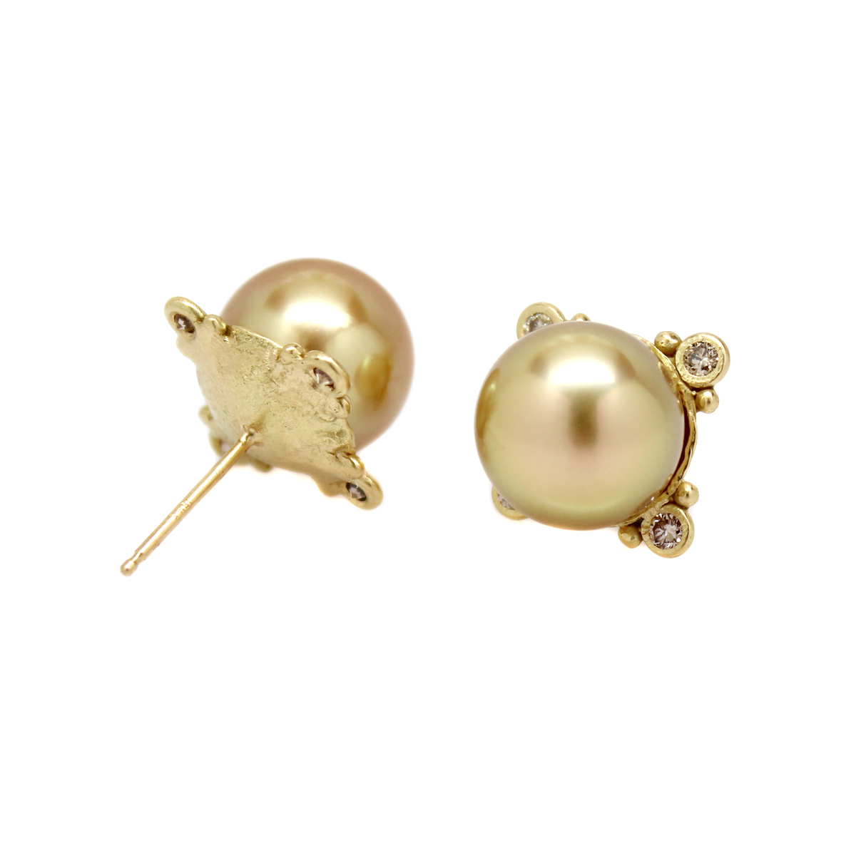 One-of-a-Kind Golden South Pearl & Diamond Studs