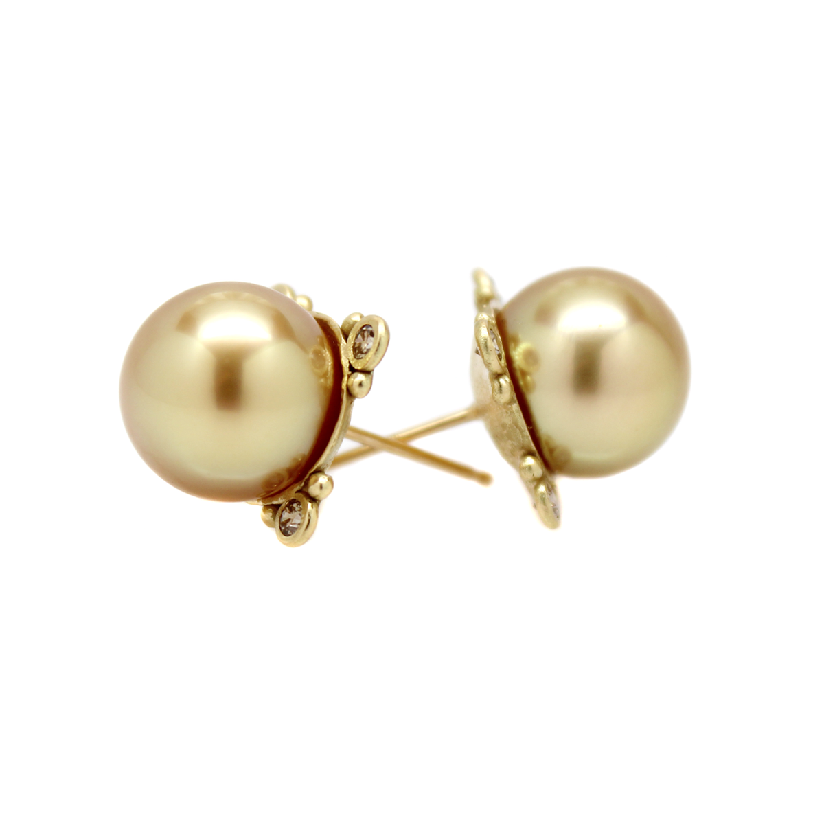 One-of-a-Kind Golden South Pearl & Diamond Studs