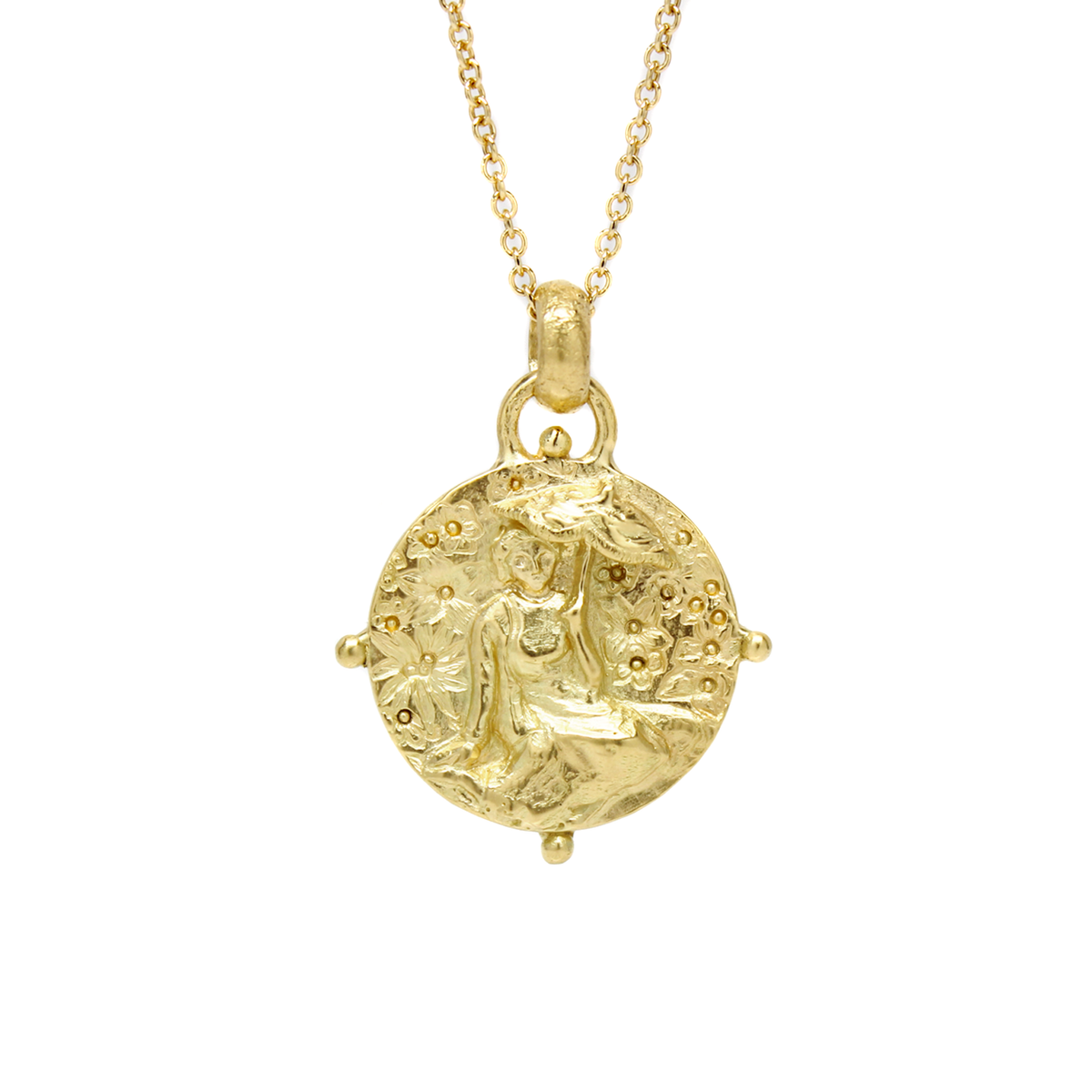 One-of-a-Kind Lady With Parasol Relief Charm Necklace