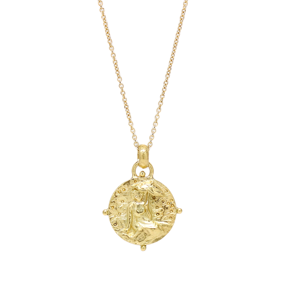 One-of-a-Kind Lady With Parasol Relief Charm Necklace
