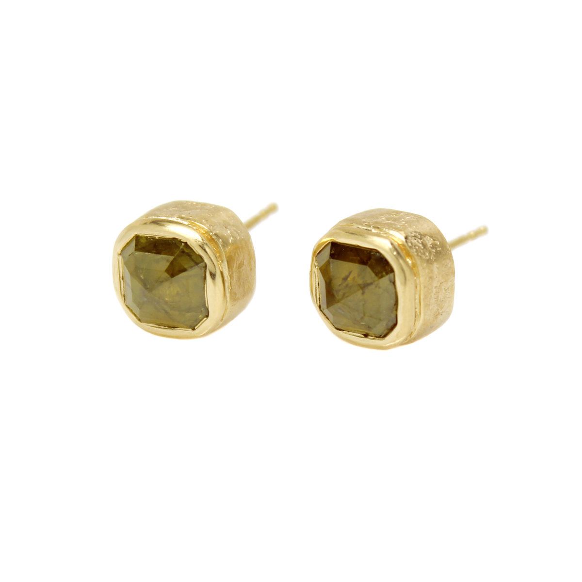 One-of-a-Kind Golden Emerald Shaped Diamond Studs