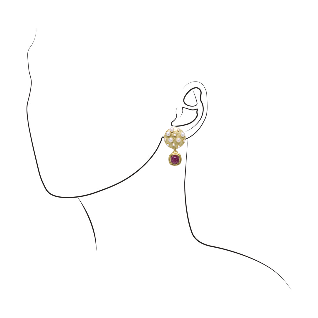 One-of-a-Kind Multi Pearl Cluster Disc & Ruby Dangles