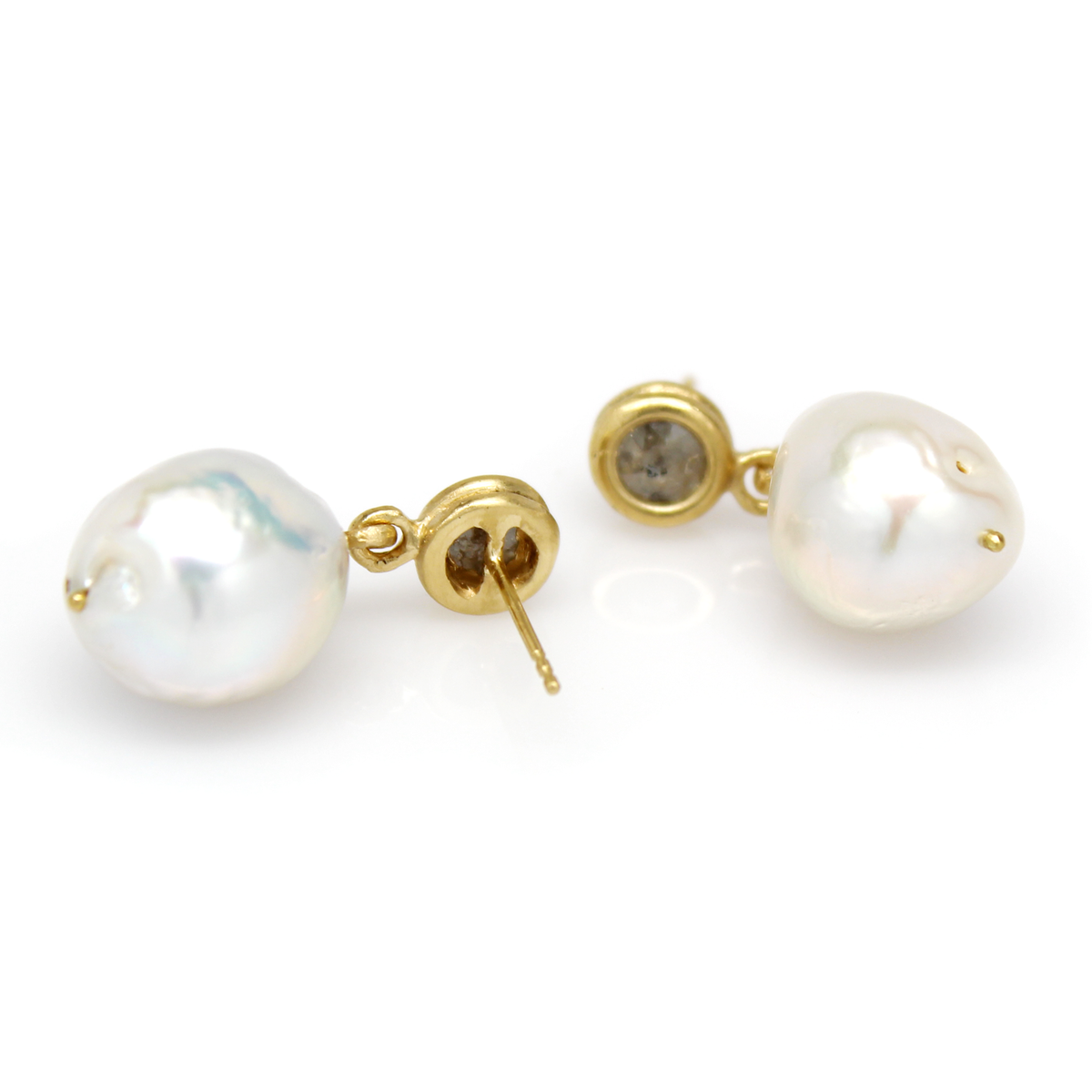 One-of-a-Kind Round Diamond &amp; Pearl Drops