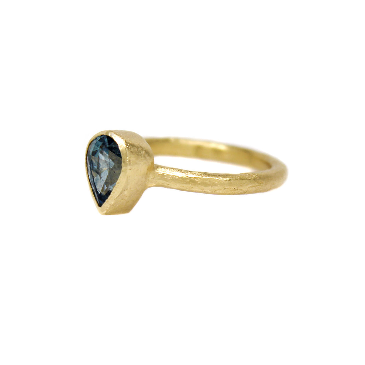 Thick Textured Rail Ring with One-of-a-Kind Pear Shaped Sapphire