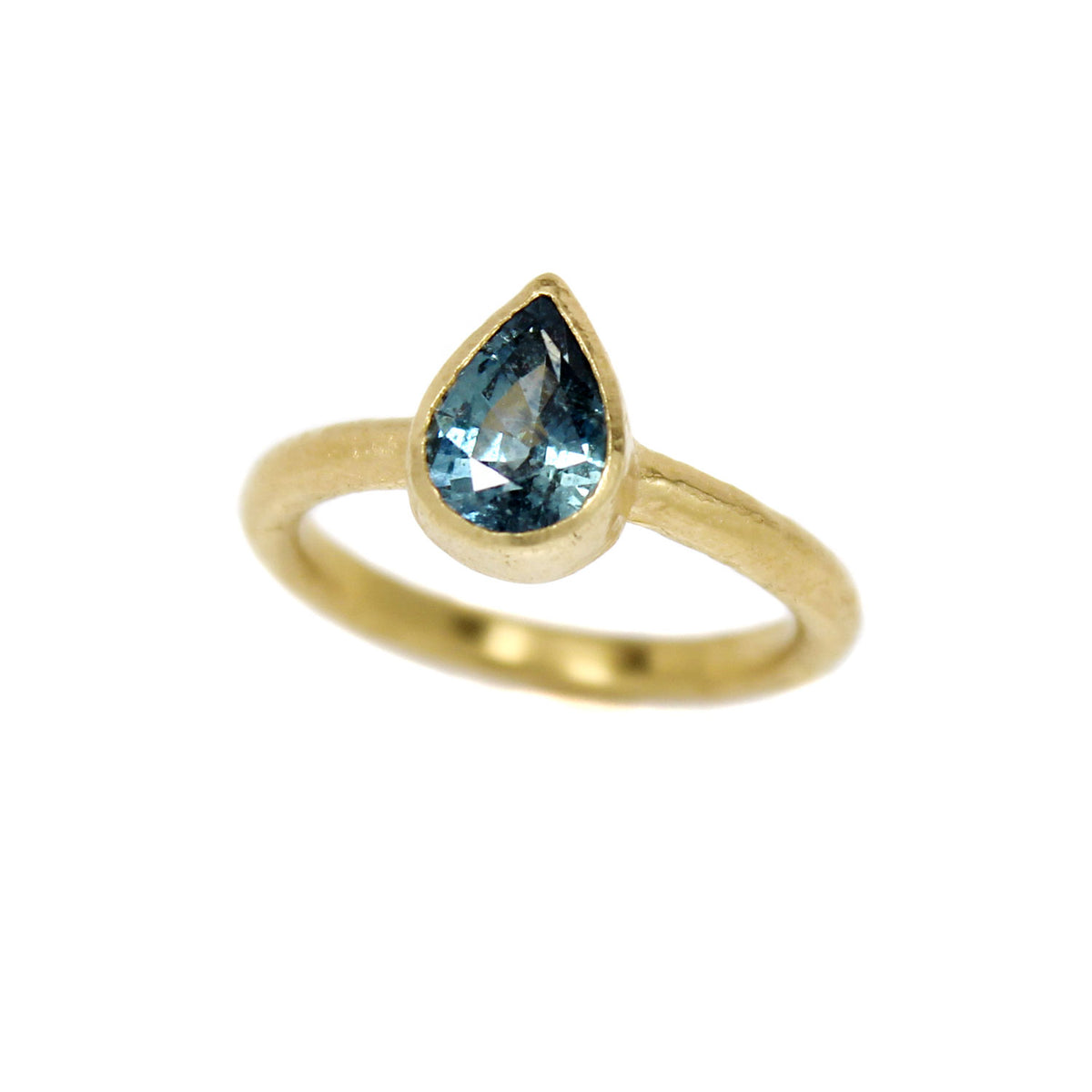 Thick Textured Rail Ring with One-of-a-Kind Pear Shaped Sapphire