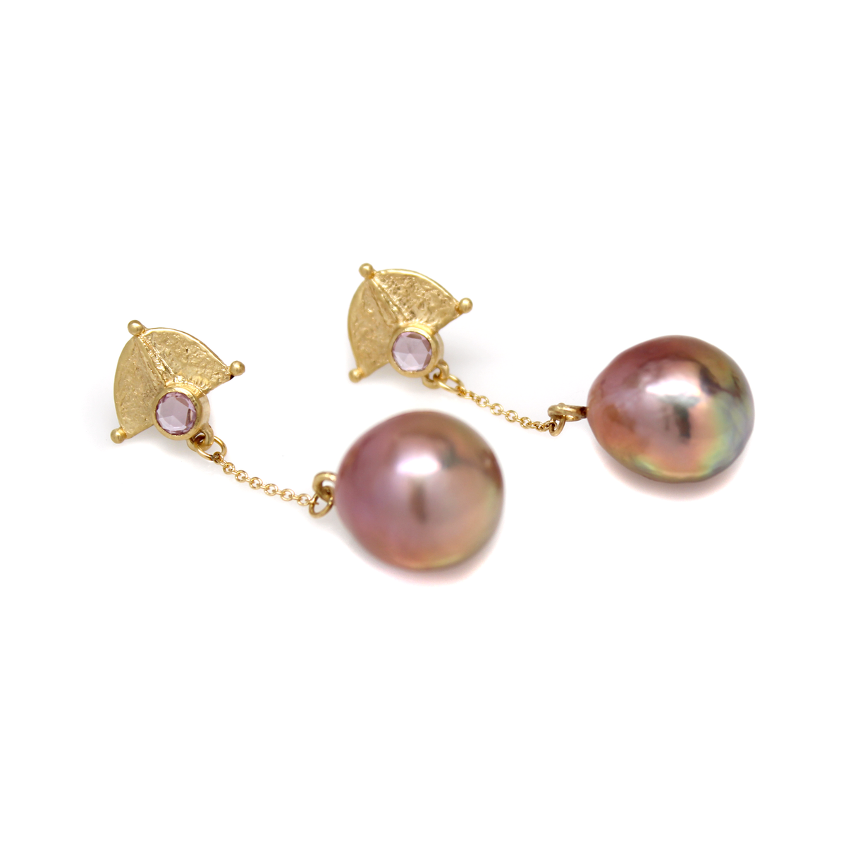 One-of-a-Kind Pink on Pink Pearl and Sapphire Dangles