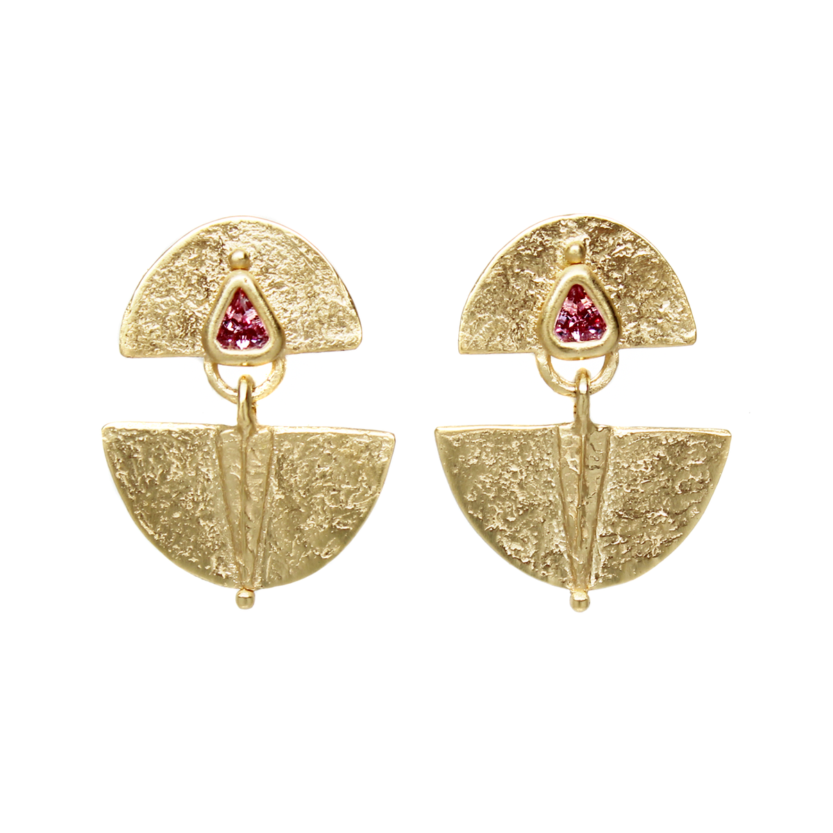 One-of-a-Kind Dotted Semi Circle with Pink Sapphire Dangles