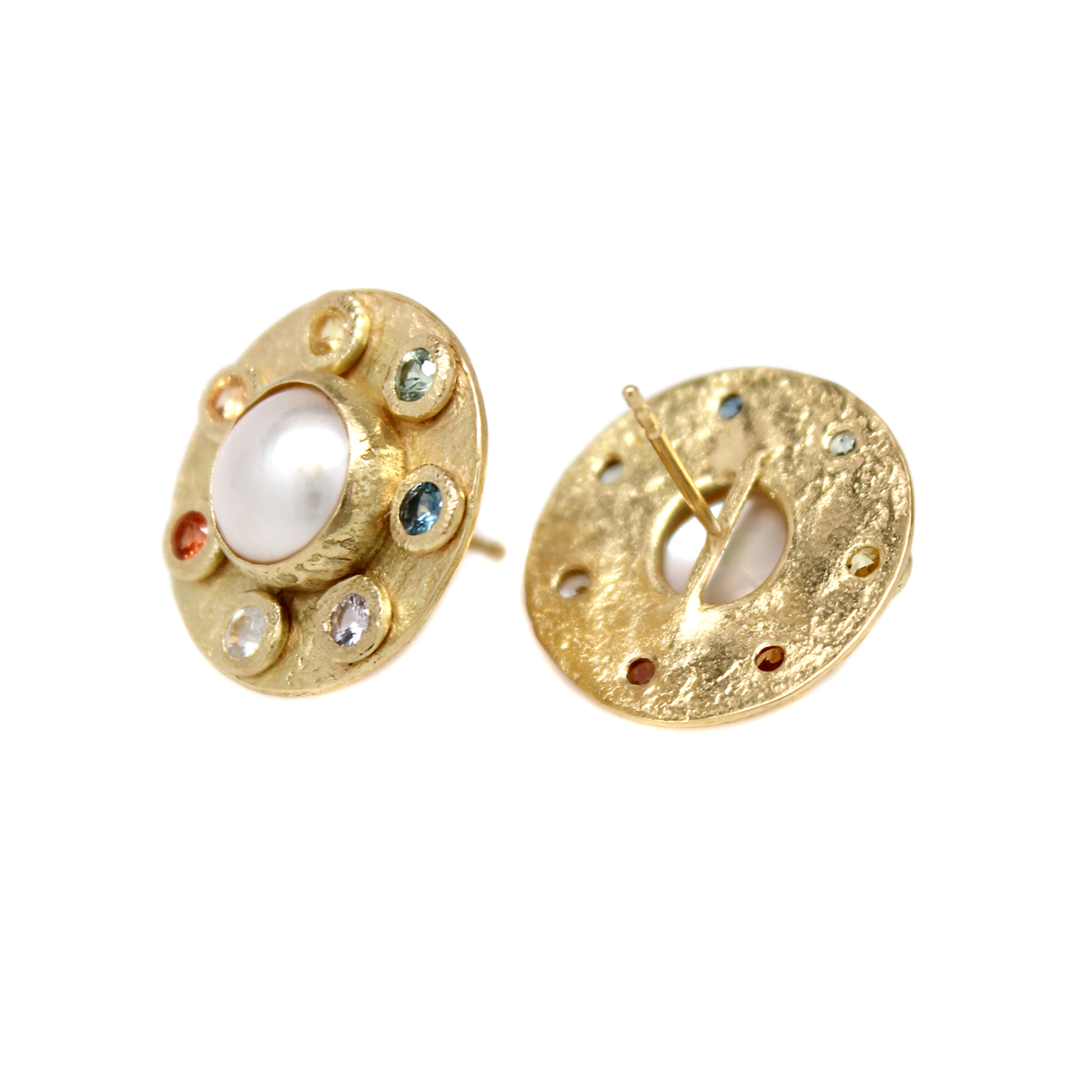 One-of-a-Kind Mixed Color Sapphire &amp; Pearl Studs