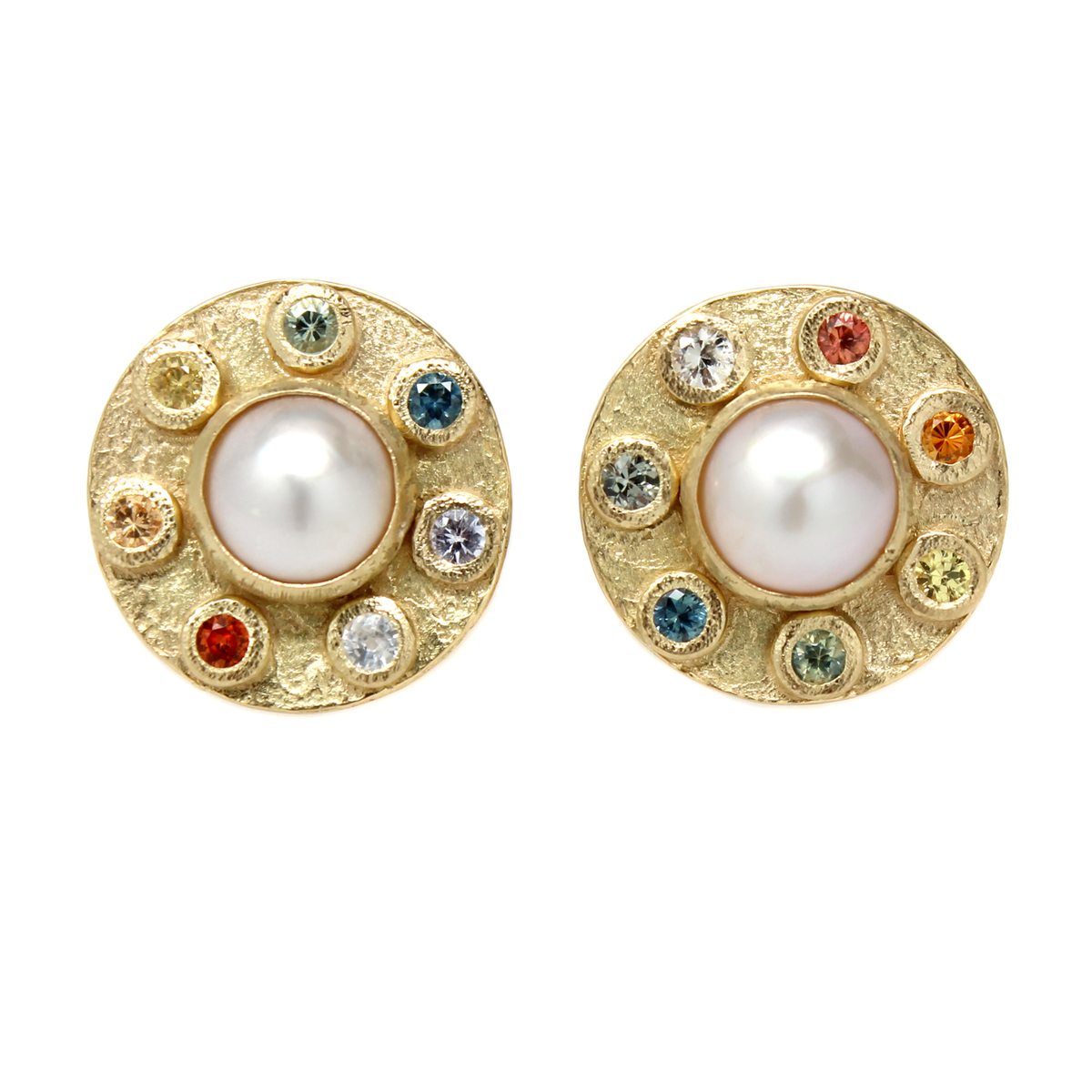 One-of-a-Kind Mixed Color Sapphire &amp; Pearl Studs