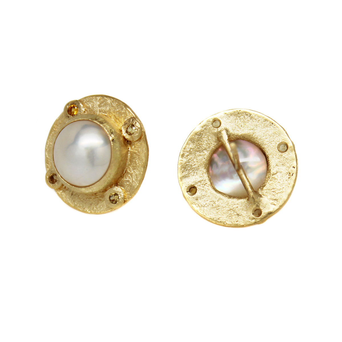 One-of-a-Kind Yellow Sapphire &amp; Pearl Studs