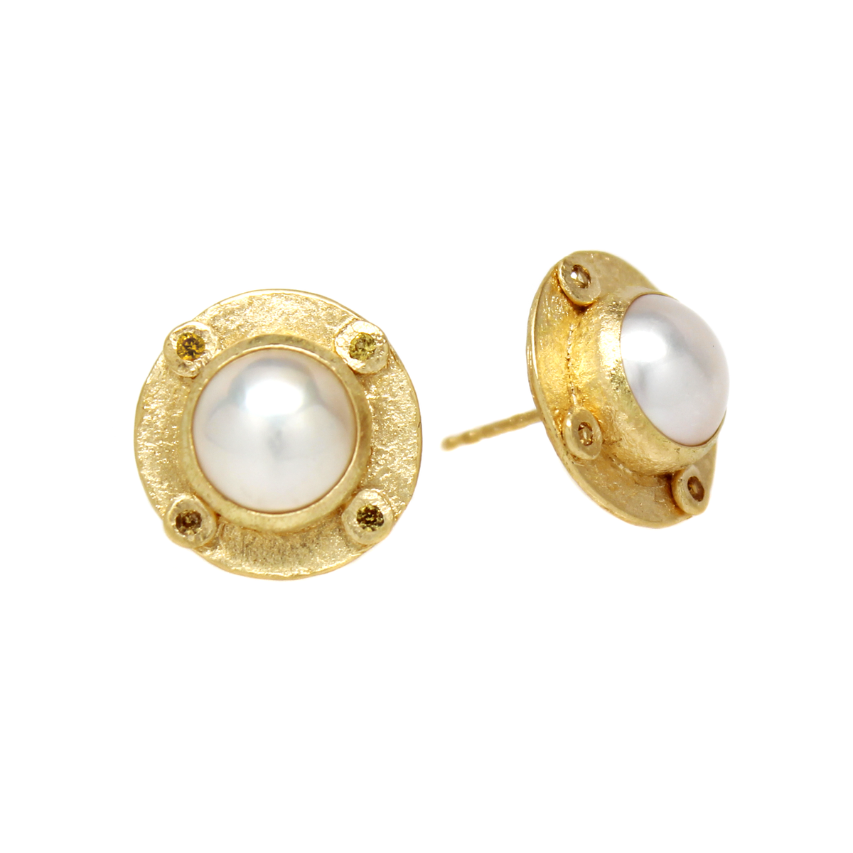 One-of-a-Kind Yellow Sapphire &amp; Pearl Studs