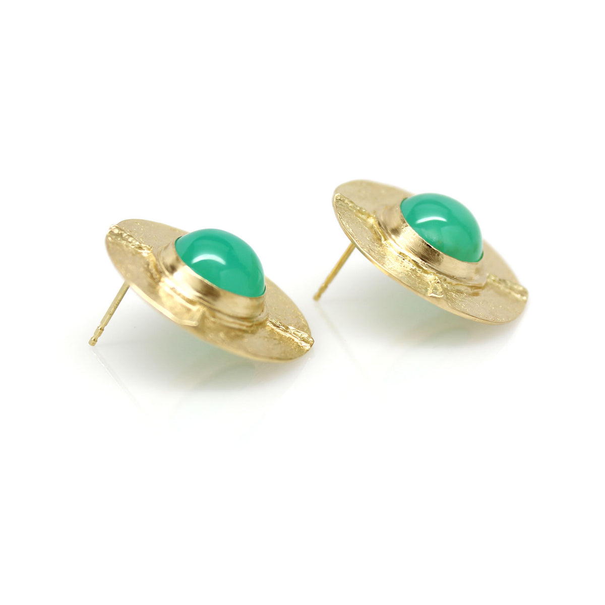 One-of-a-Kind Radial Ridge Chrysoprase Earrings