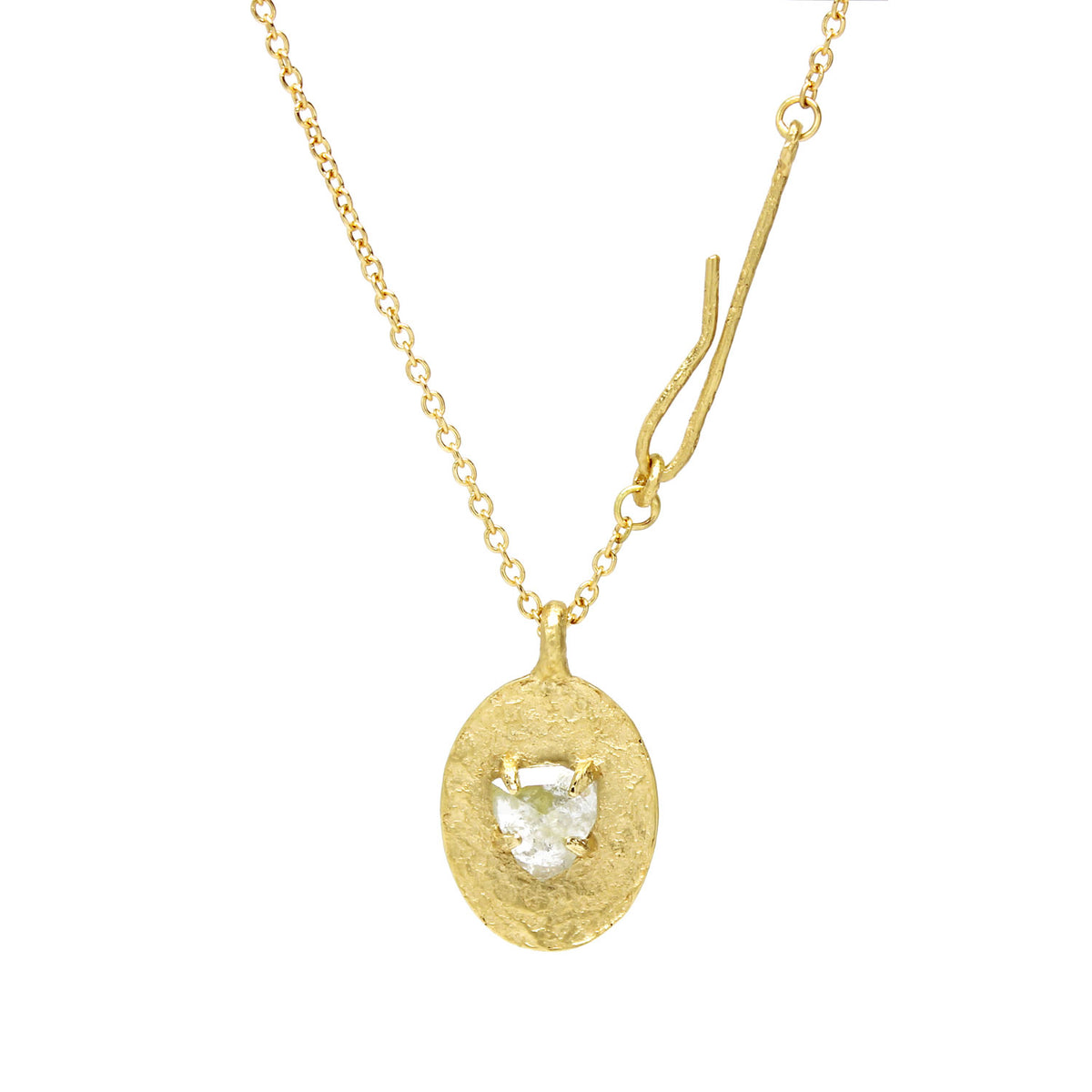 One-of-a-Kind Textured Oval with Shield Shaped Diamond Necklace