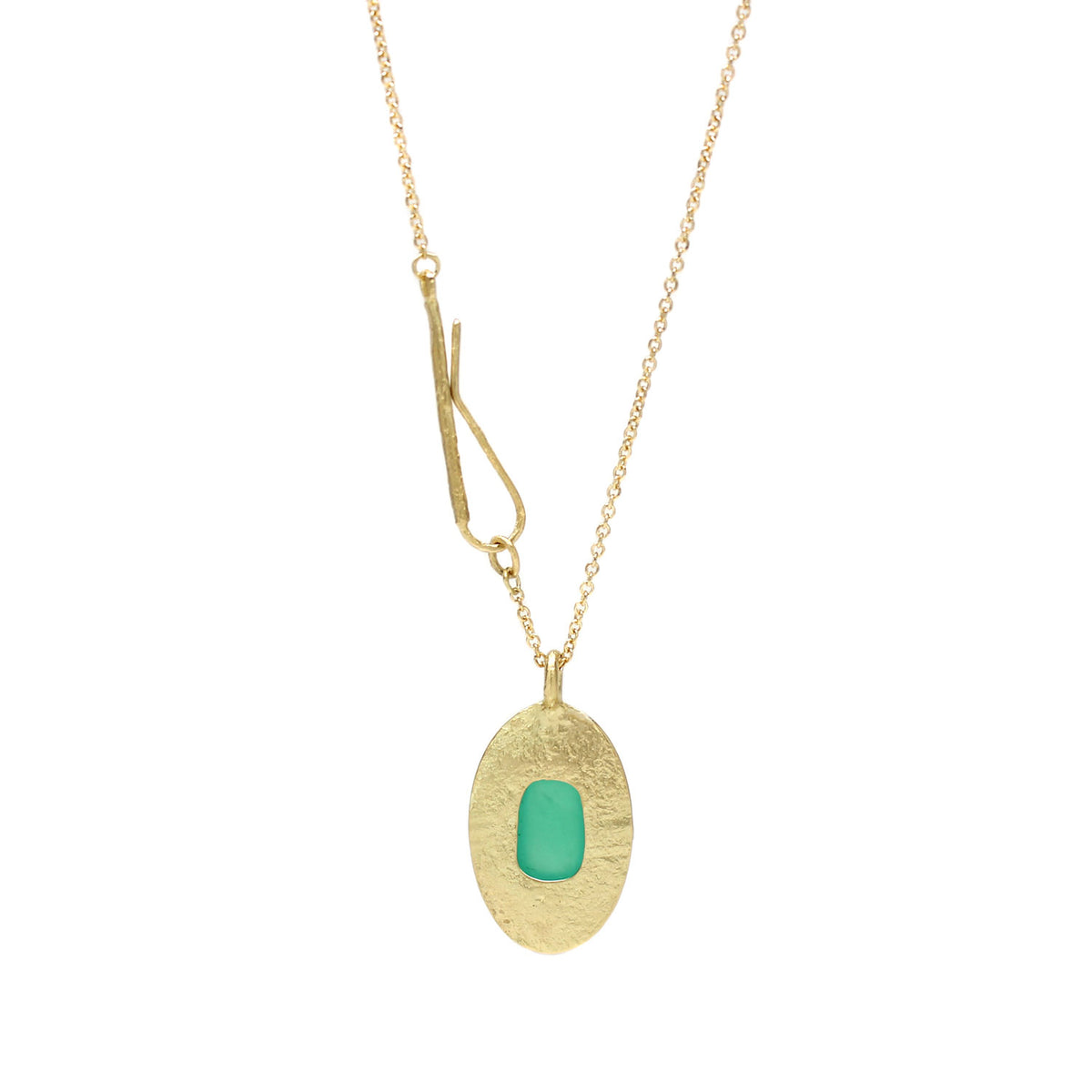 One-of-a-Kind Radial Ridge Oval Chrysoprase Necklace