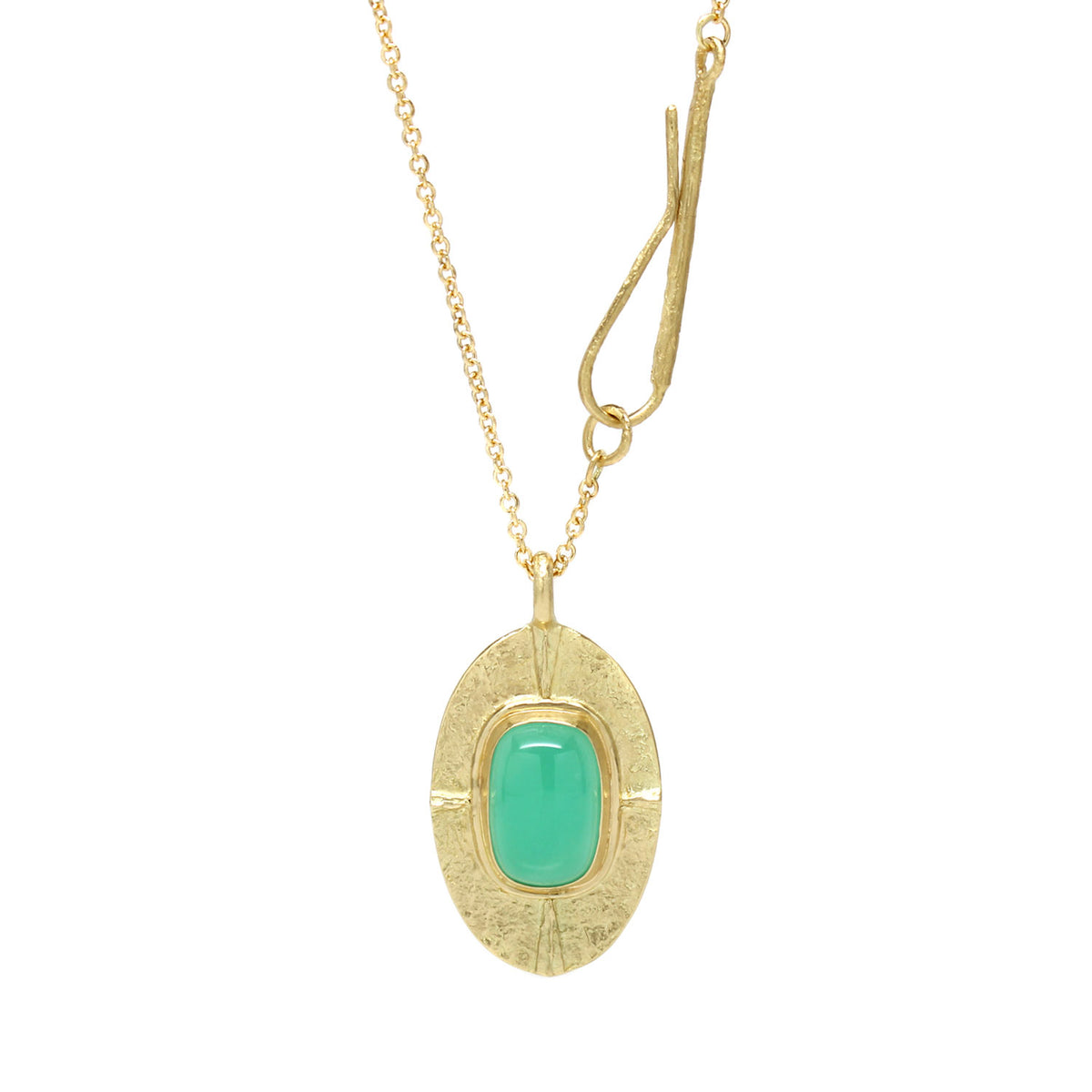 One-of-a-Kind Radial Ridge Oval Chrysoprase Necklace