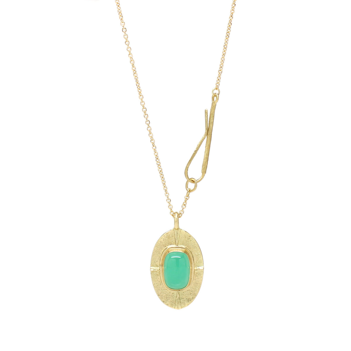 One-of-a-Kind Radial Ridge Oval Chrysoprase Necklace