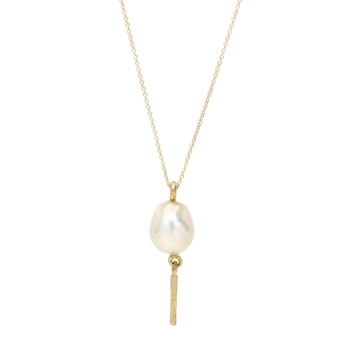 Baroque Pearl With Textured Rail Dangle Necklace