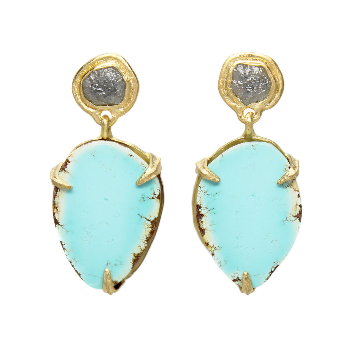 One-of-a-Kind Diamond and Turquoise Earrings