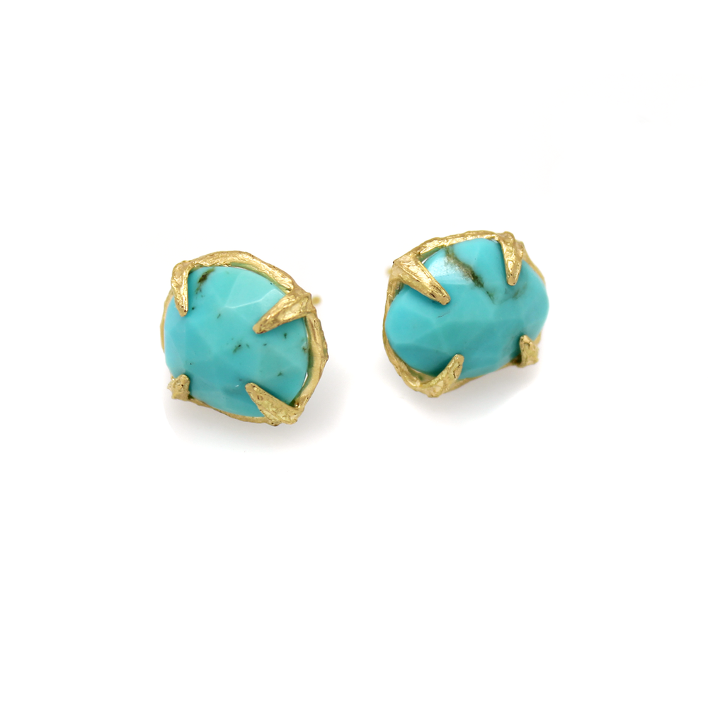 One-of-a-Kind Ridged Prong Turquoise Studs