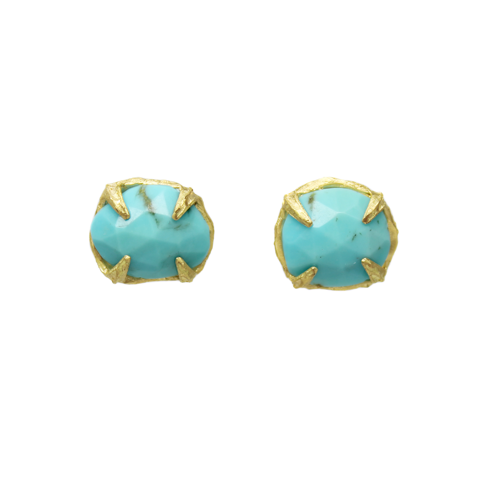 One-of-a-Kind Ridged Prong Turquoise Studs