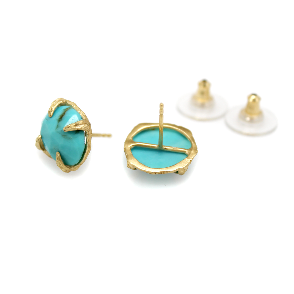 One-of-a-Kind Ridged Prong Turquoise Studs